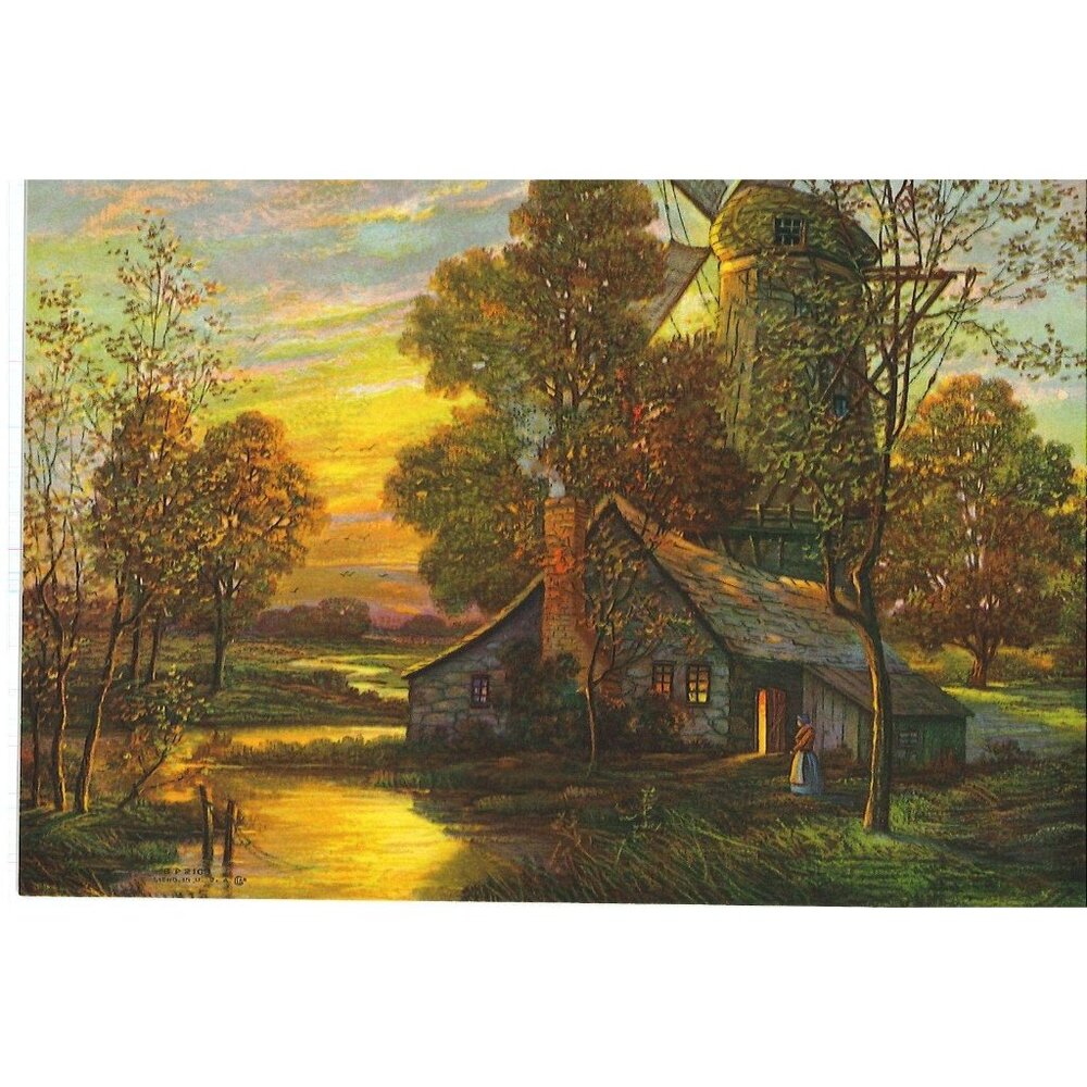 Vintage Calendar Print Windmill by the Water 6x8